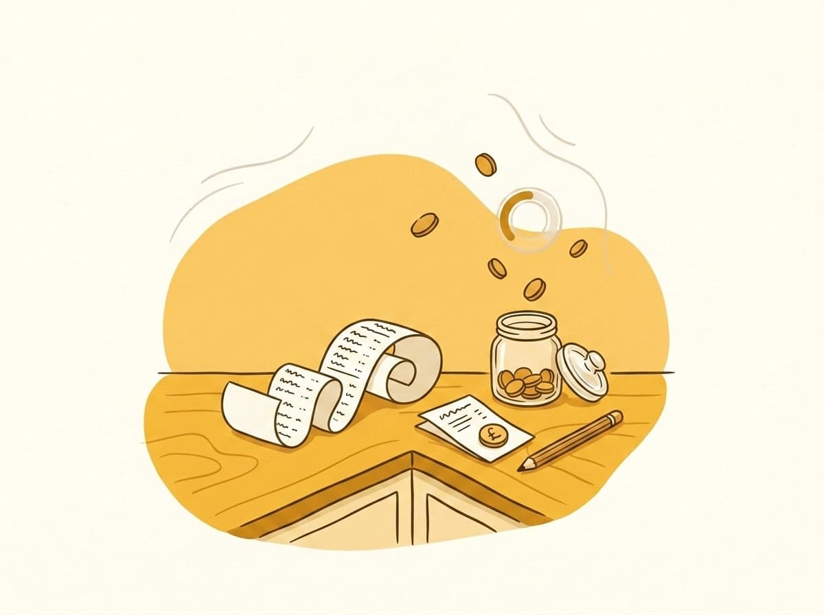 Paper receipt with amber-circled total